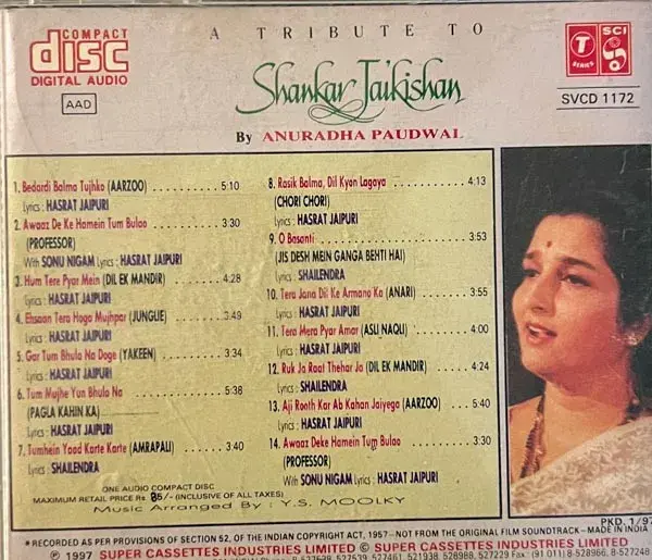 Thumbnail: A Tribute To Shankar Jaikishan audio cd - Hindi Film Songs - T Series SVCD 1172