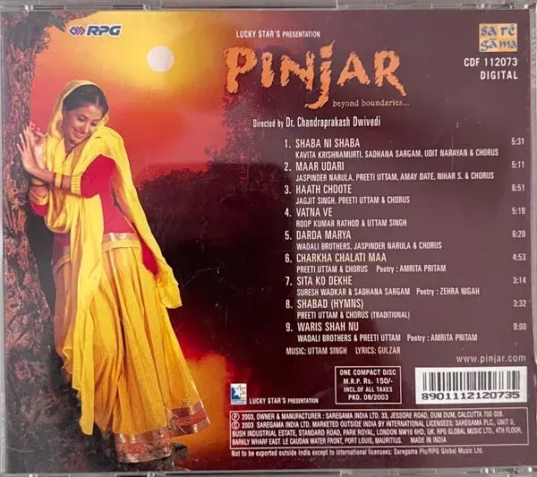 Pinjar audio cd - Hindi Film Songs - Saregama CDF 112073