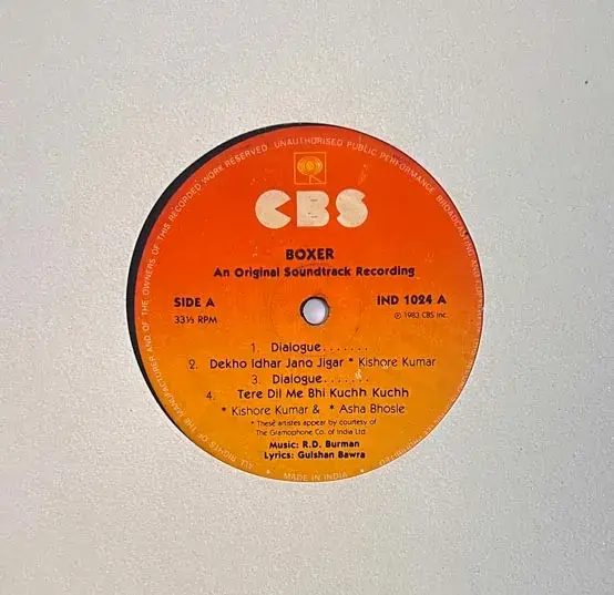 Boxer LP 33.3 rpm Record - Hindi Film Songs - CBS IND 1024