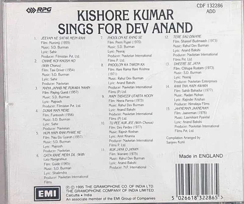 Thumbnail: Kishore Kumar Sings For Dev Anand audio cd-Hindi Films Songs-EMI Made In England