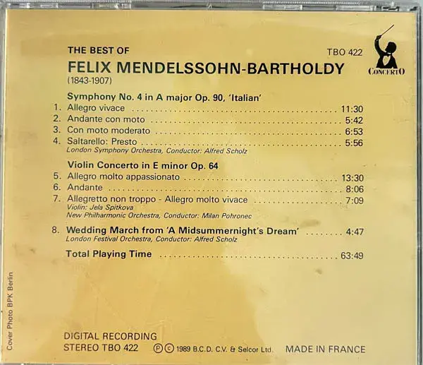 The Best Of Mendelssohn-Bartholdy audio cd -Western Classical