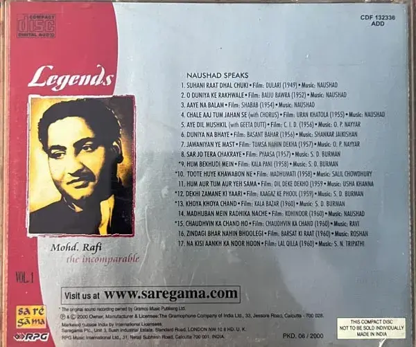 Legends Mohd. Rafi The InComparable Vol. 1 to 5 - 2 Vol Missing Audio Cd 4