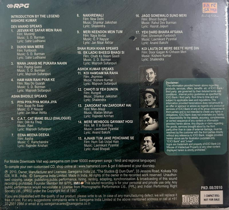 Thumbnail: Legends Kishore Kumar audio cd-  Hindi film songs - Sealed -Saregama CDIX 184380