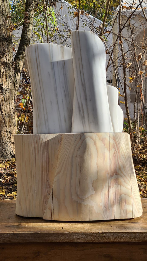 Helle Kerscher marble-wood sculpture 2025