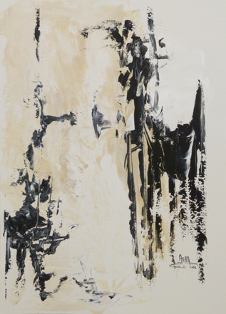 Ethereal Monochrome, Abstract Acrylic Painting, Form and Color Exploration, Black, White, Beige, Minimalism, Dynamic Composition, Online Art Gallery, Wall Decor, Modern Art, Abstract Expression.