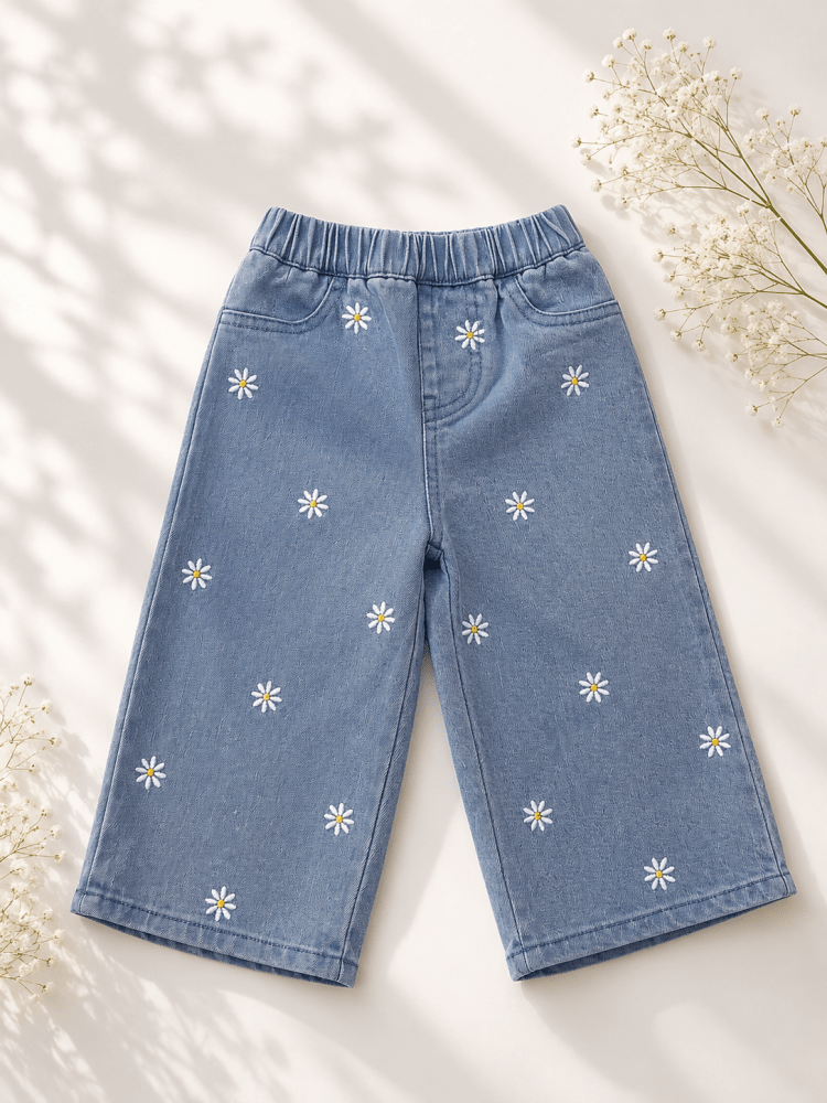 Thumbnail: Daisy Mae Wide Leg Embroidered Jean - Light Wash