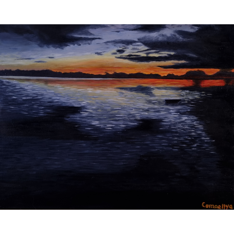 Tableau vibratoire mer couché de soleil