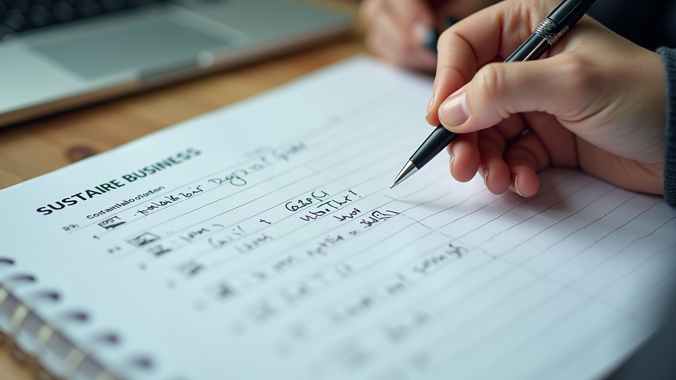 Close-up of a planner with notes on sustainable business strategies