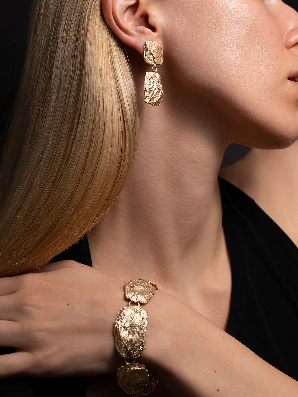 Thumbnail: Armband "Stone" Silber Gelbgold vergoldet breit