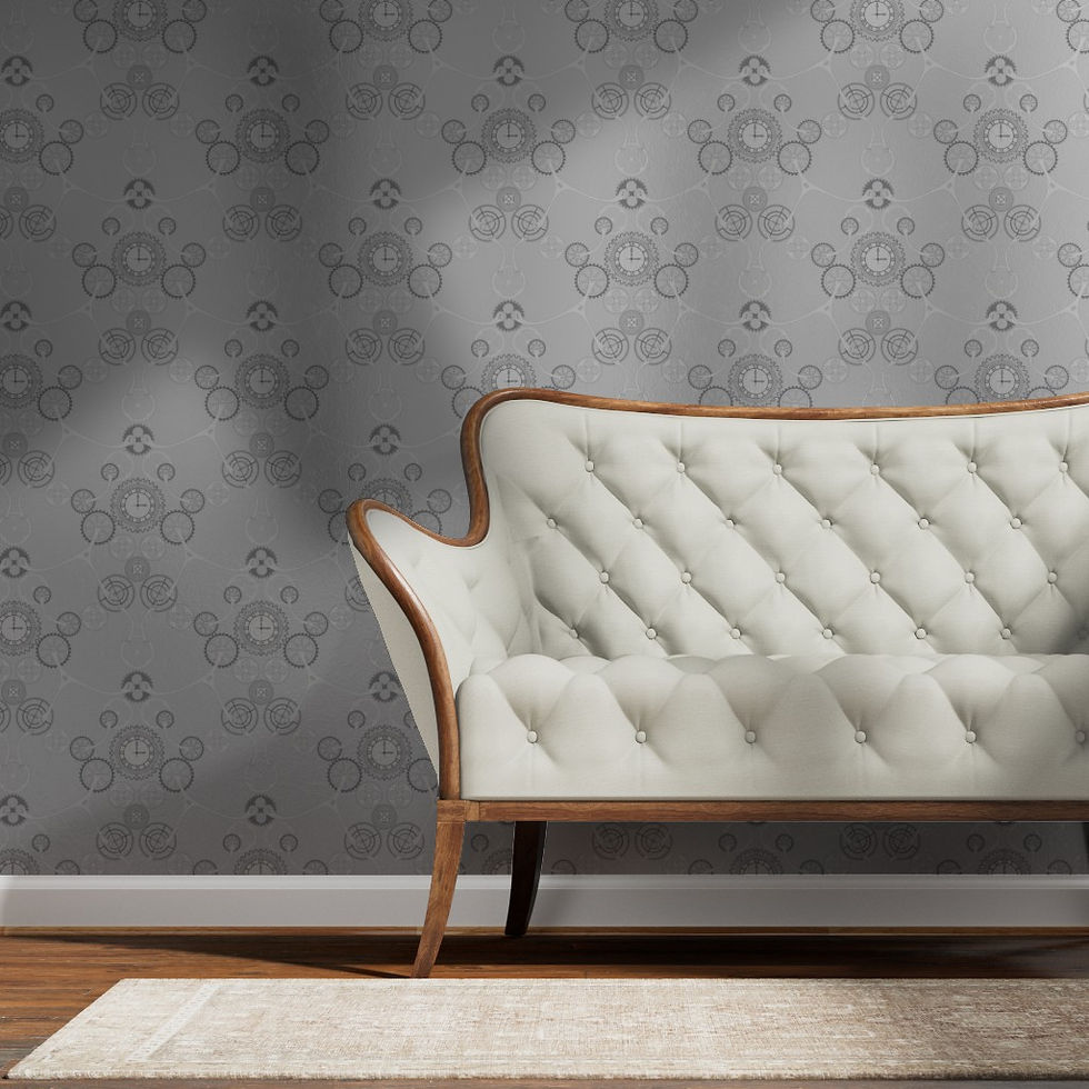 Thumbnail: Silver Metallic Wallpaper - Clockwork Silver 24" wide Steampunk style Wallpaper by Judit Gueth