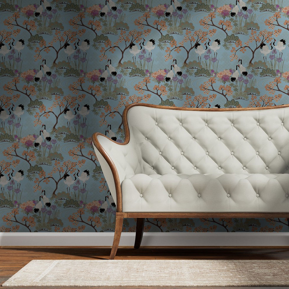 Thumbnail: Silver Metallic 24" wide Japanese style Wallpaper - Japanese Garden Blue bye Judit Gueth