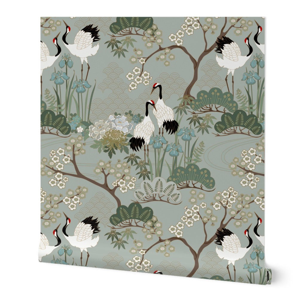 Japanese Garden Sage 25" Peel & Stick Wallpaper Made in Canada