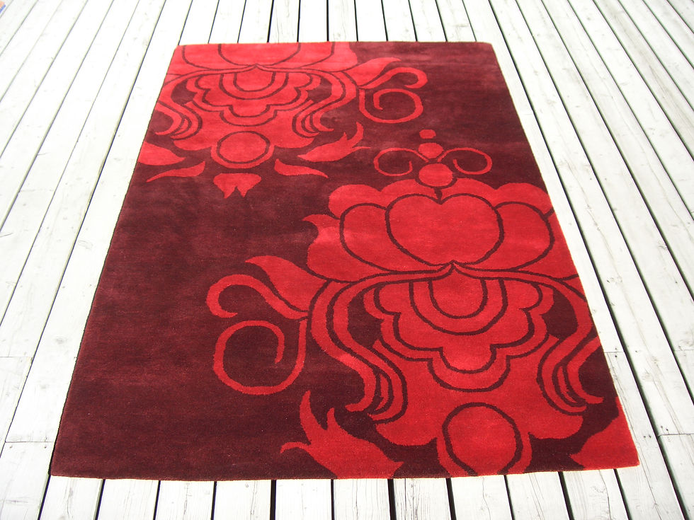 Thumbnail: Rococo damask flower graphic modern red/maroon hand-tufted New-Zealand wool custom area rug, Judit Gueth Design, Toronto