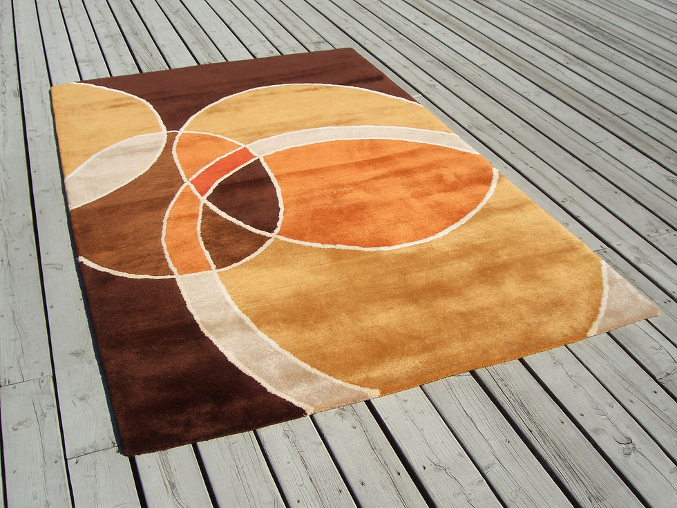 Thumbnail: Circles graphic modern geometric orange/brown hand-tufted New-Zealand wool custom area rug, Judit Gueth Design, Toronto