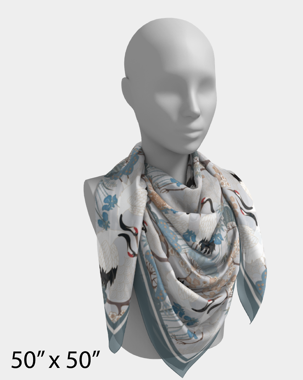 Thumbnail: Square Scarf - Silk Charmeuse or Silk Habotai, Japanese Garden Grey