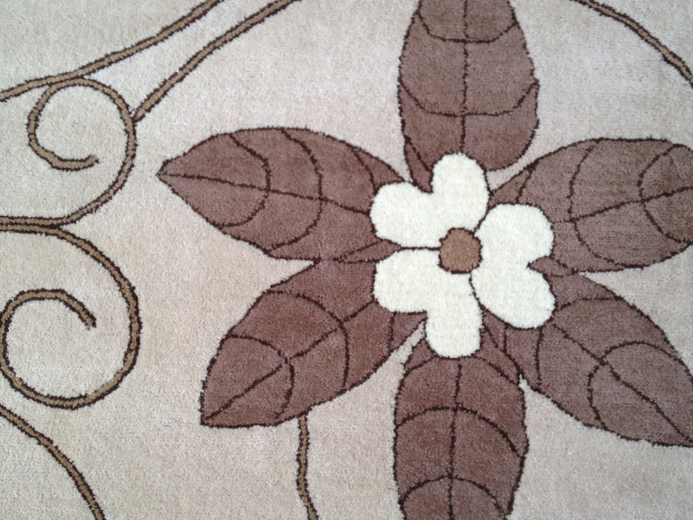 Thumbnail: Floral geometric modern contemporary brown/beige hand-tufted New-Zealand wool custom area rug, Judit Gueth Design, Toronto