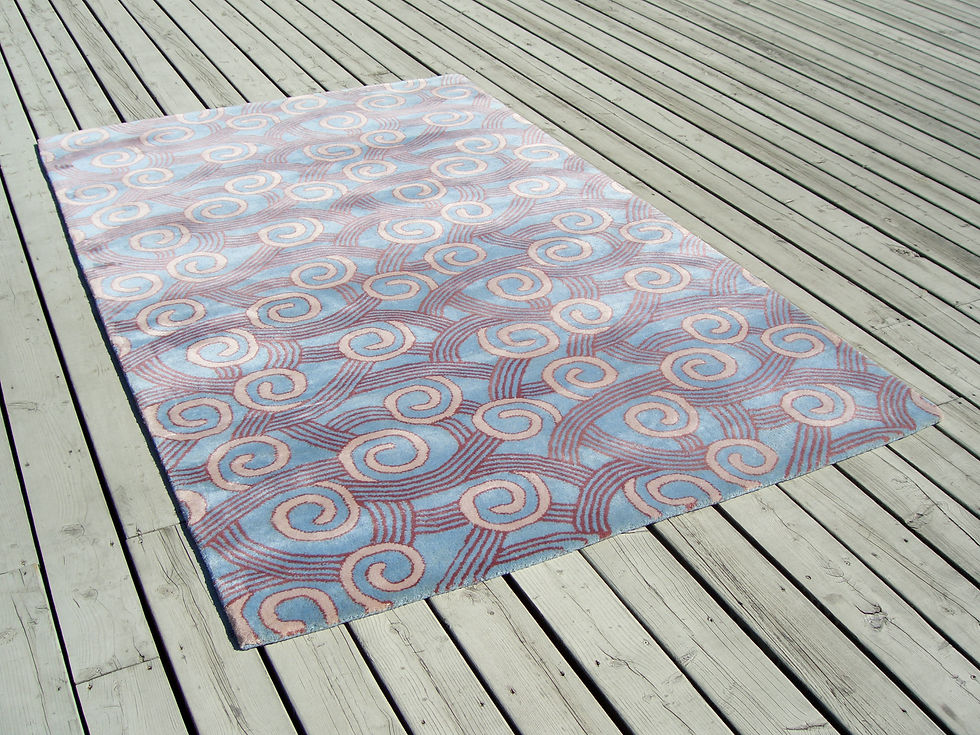 Thumbnail: Ocean geometric modern contemporary blue/mauve hand-tufted New-Zealand wool custom area rug, Judit Gueth Design, Toronto