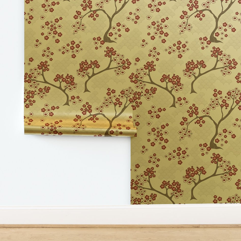 Thumbnail: Gold  metallic Japanese style wallpaper Japanese Garden Sakura by Judit Gueth juditgueth.com