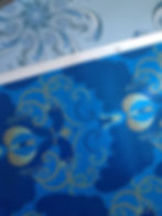 Peacock Blue birds Art Nouveau style wallcovering, peacock blue wallpaper for walls, Judit Gueth Design, Toronto