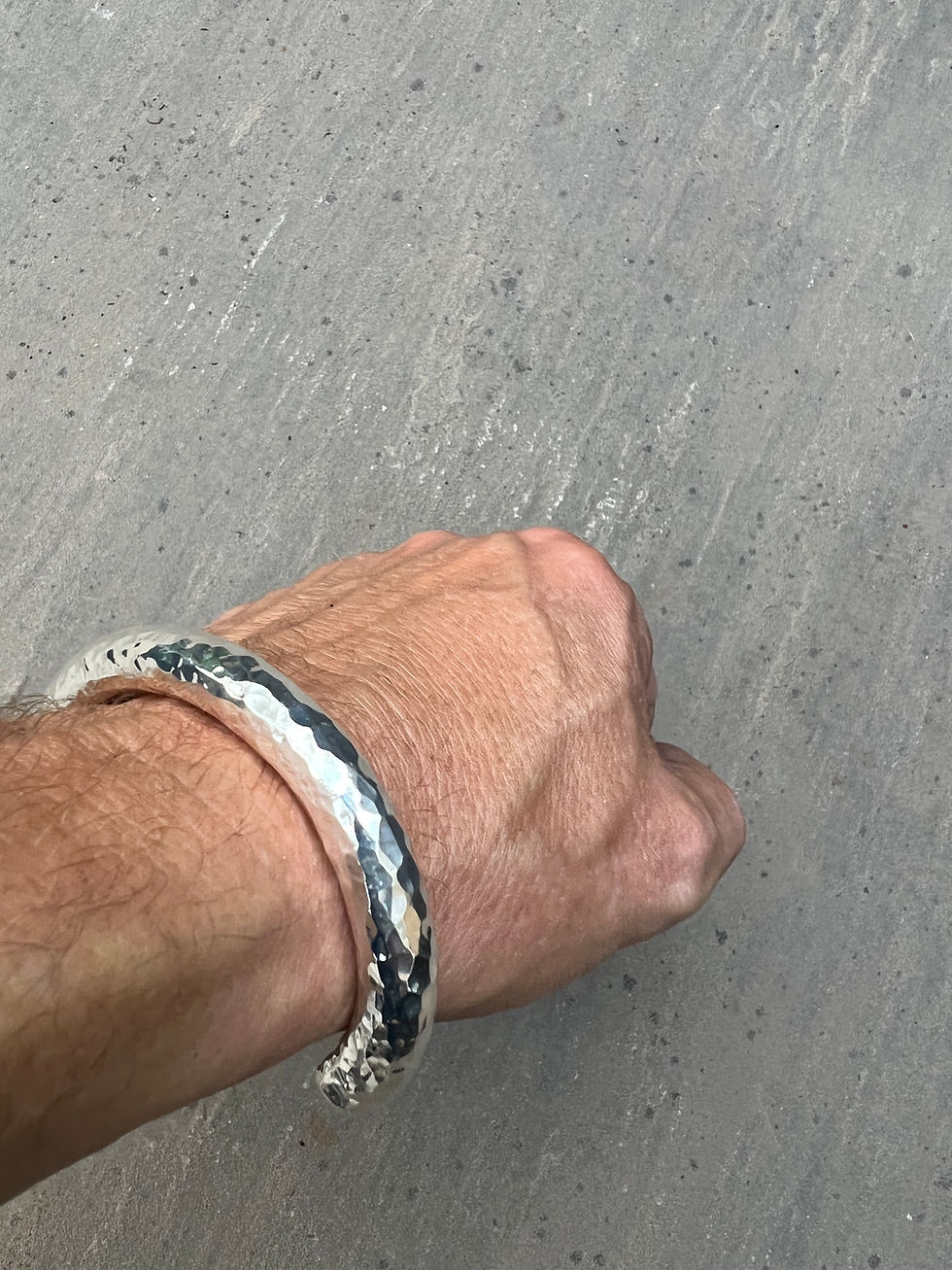 Thumbnail: Massive Sterling Silver 4oz + Hammered Torque Bangle