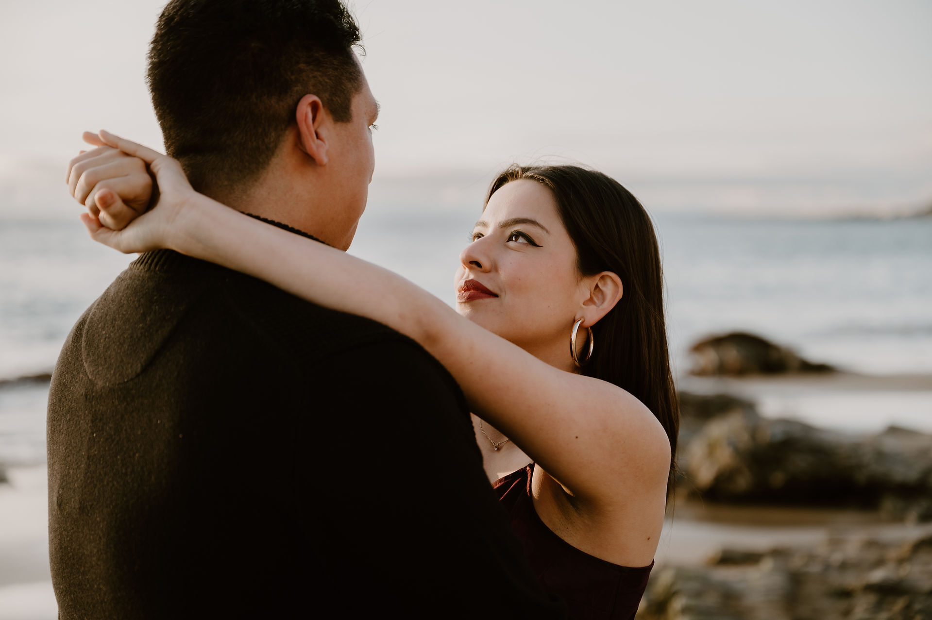 Crystal Cove State Park Beach Engagement photoshoot - couple embraces