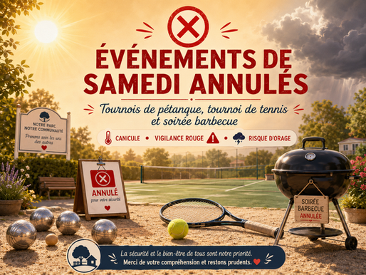 ⚠️ Annulation des événements sportifs et du barbecue de samedi
