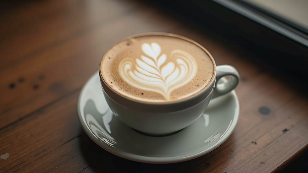 High angle view of a beautifully arranged cup of coffee with latte art
