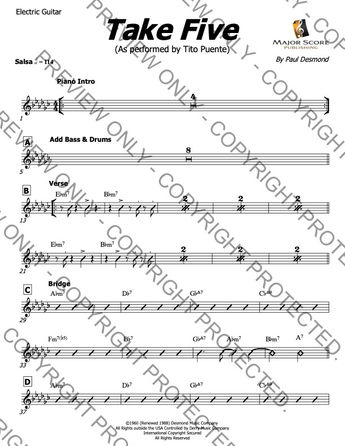 Take Five Big Band sheet music download as performed by Tito Puente originally composed by Pail Desmond.