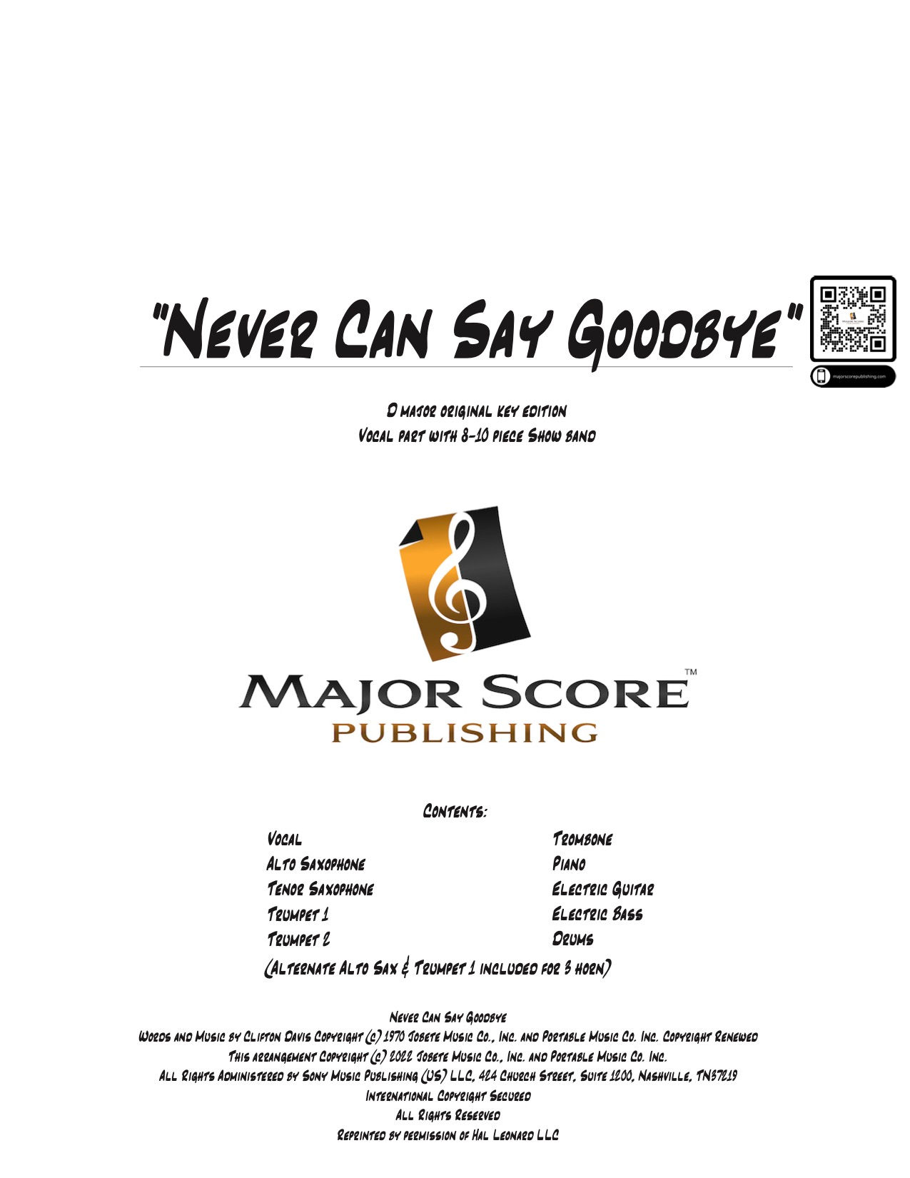 Never Can Say Goodbye Vocal Chart (D)