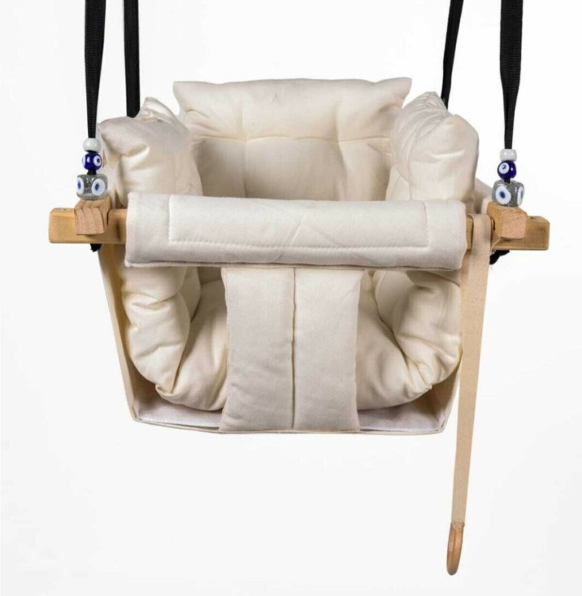 Natural Wooden frame with Fluffy and Thick Padded Baby Swing
