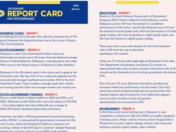 Caesar Rodney Institute Releases 2nd Annual 'Delaware Report Card' on Governance