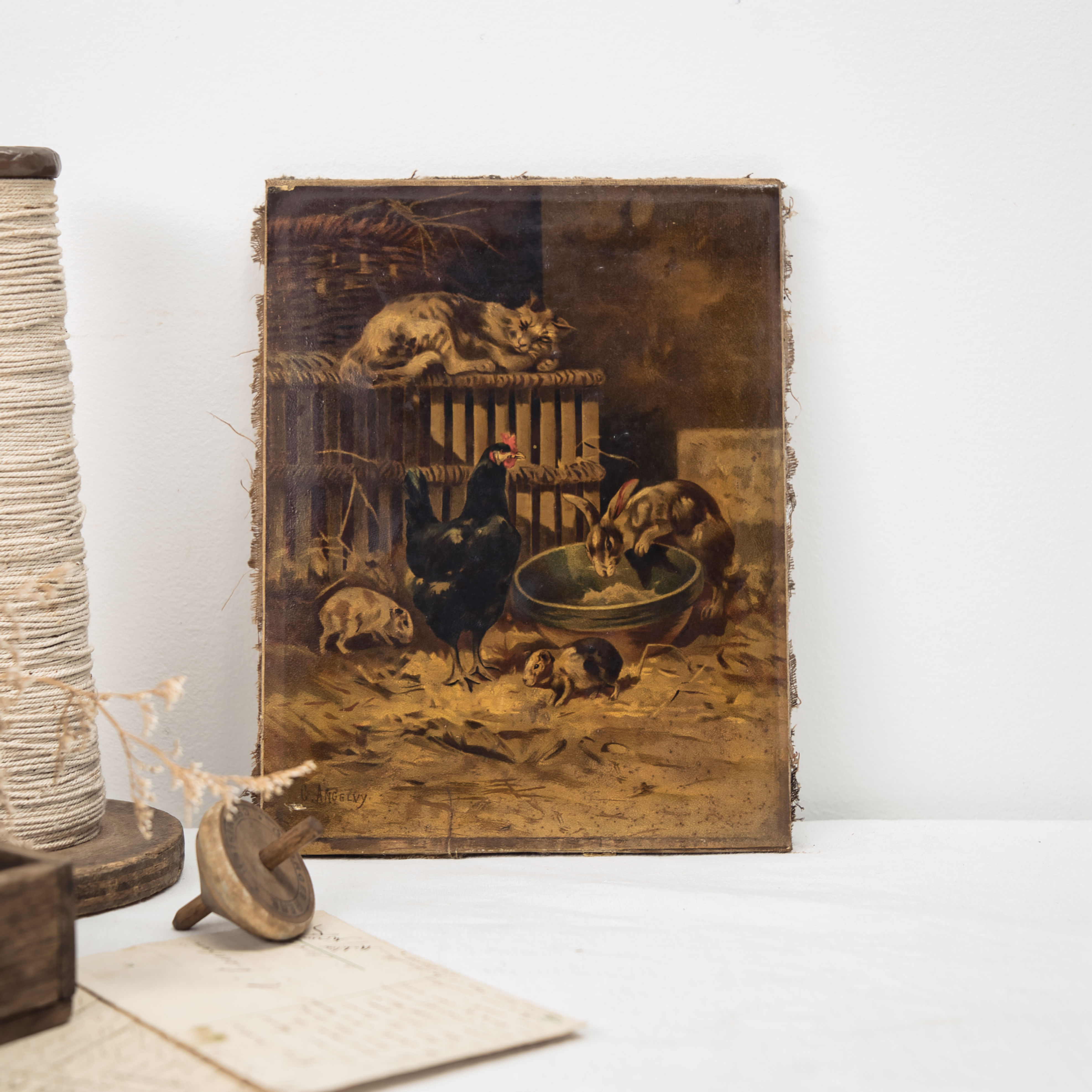 Vintage Print on Canvas 'LA POULE"