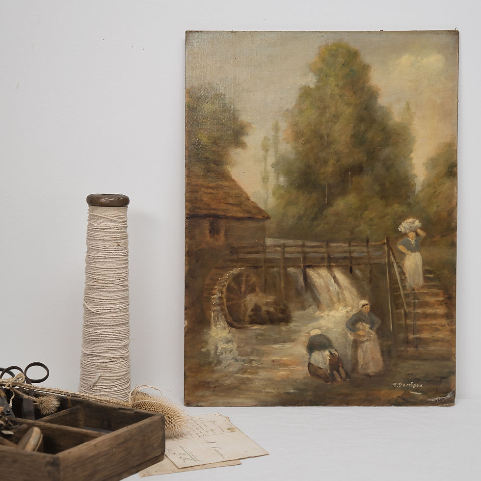 Antique Oil Painting 'Le Lavoir'
