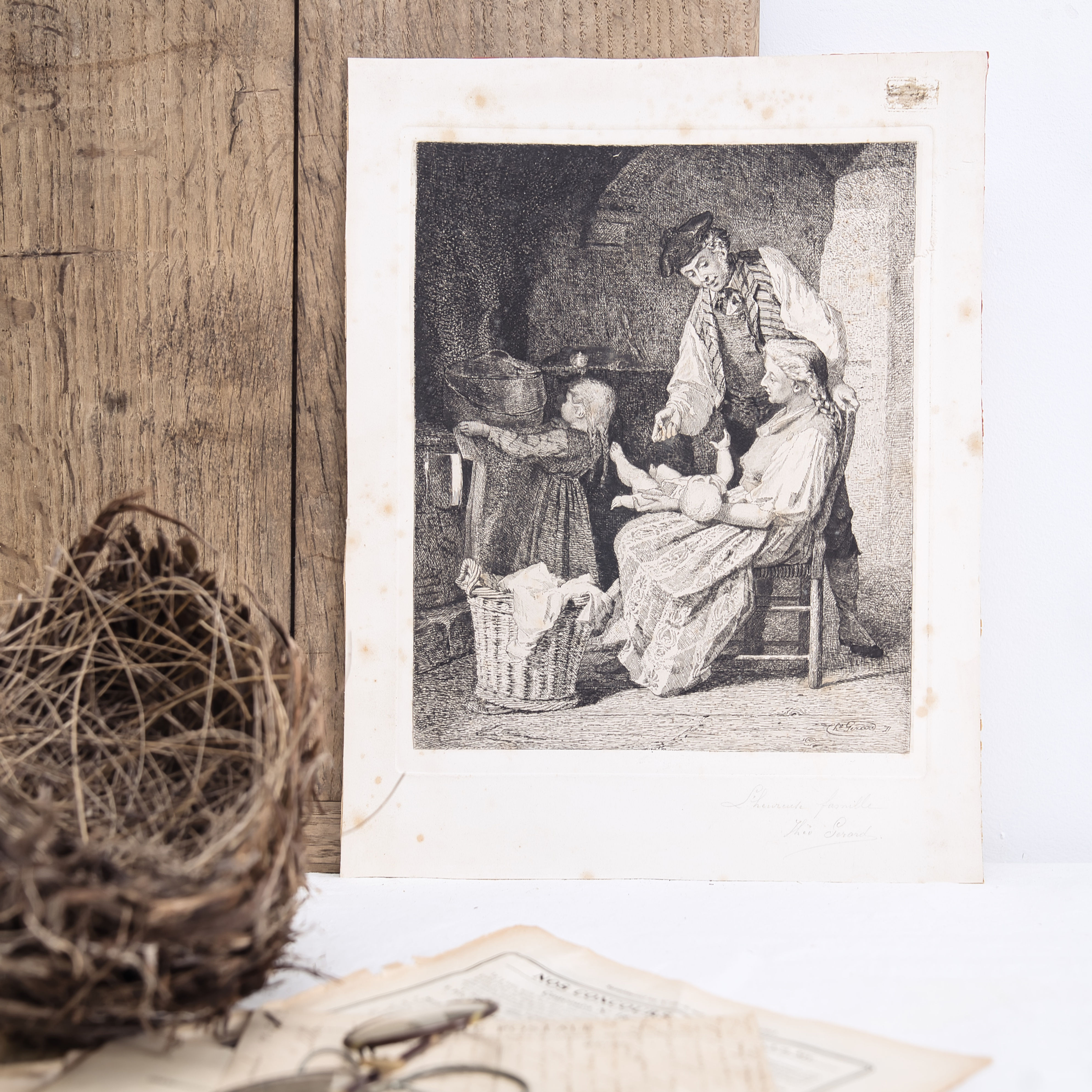 French Antique Etching on Paper