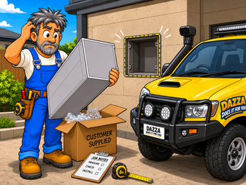 Dazza checking customer-supplied parts that do not fit the intended installation space.