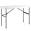 Thumbnail: White four foot plastic folding table with adjustable metal legs.