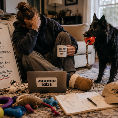 A human and dog coming up with product ideas