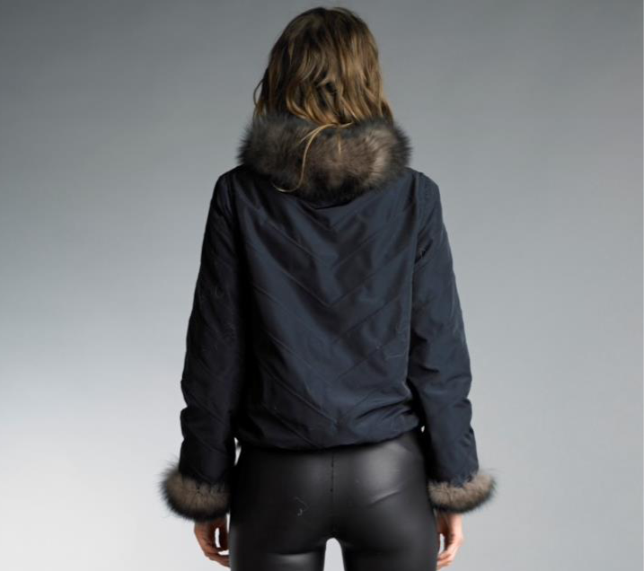 Thumbnail: Lightweight Reversible Fox Fur Applique on Silk Bomber Jacket