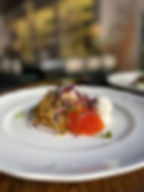 Latkes with Red Caviar, Pickles & Sour Cream