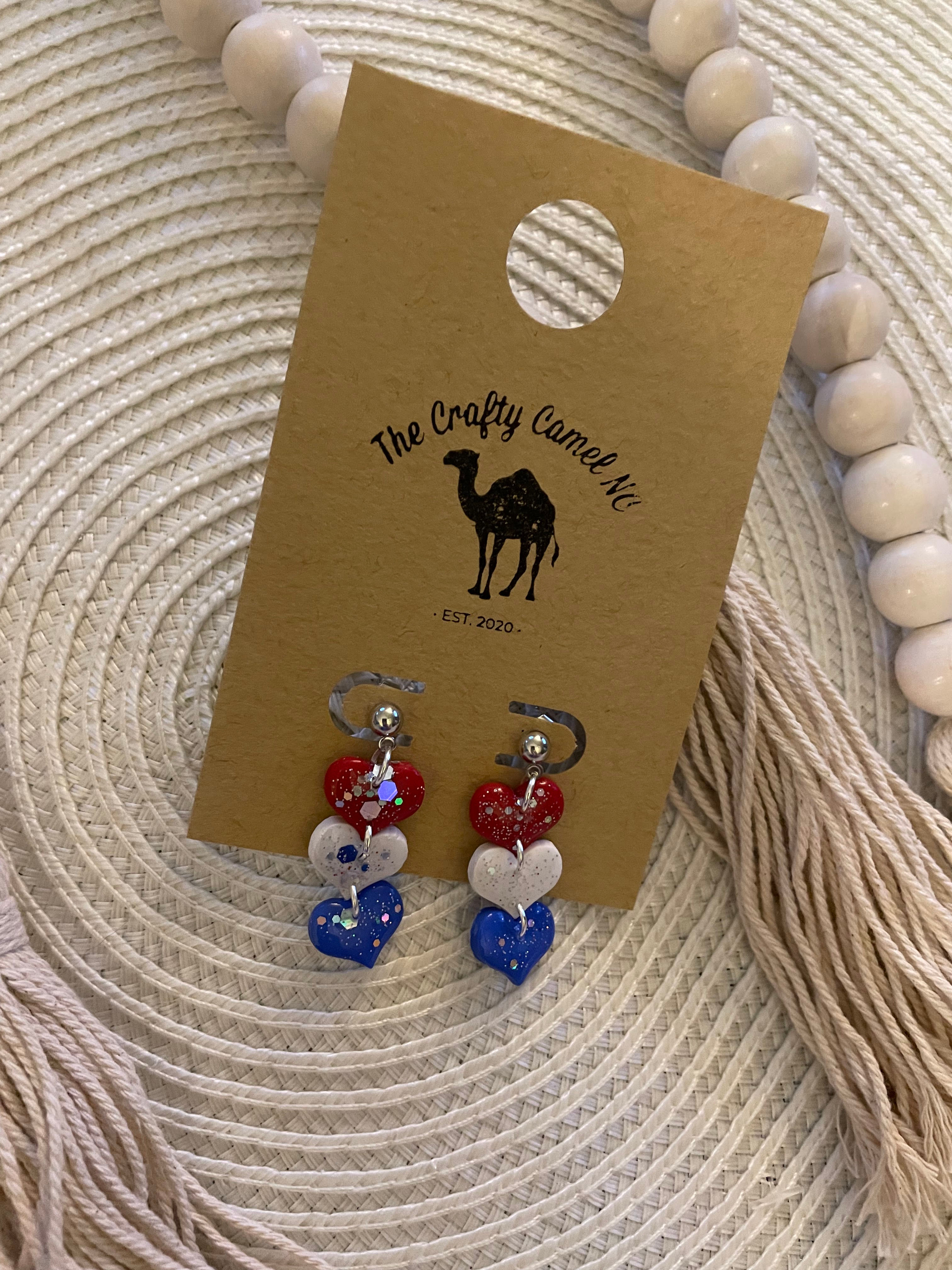 Glitter Americana Heart Dangles