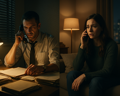 private investigator talking on phone with client