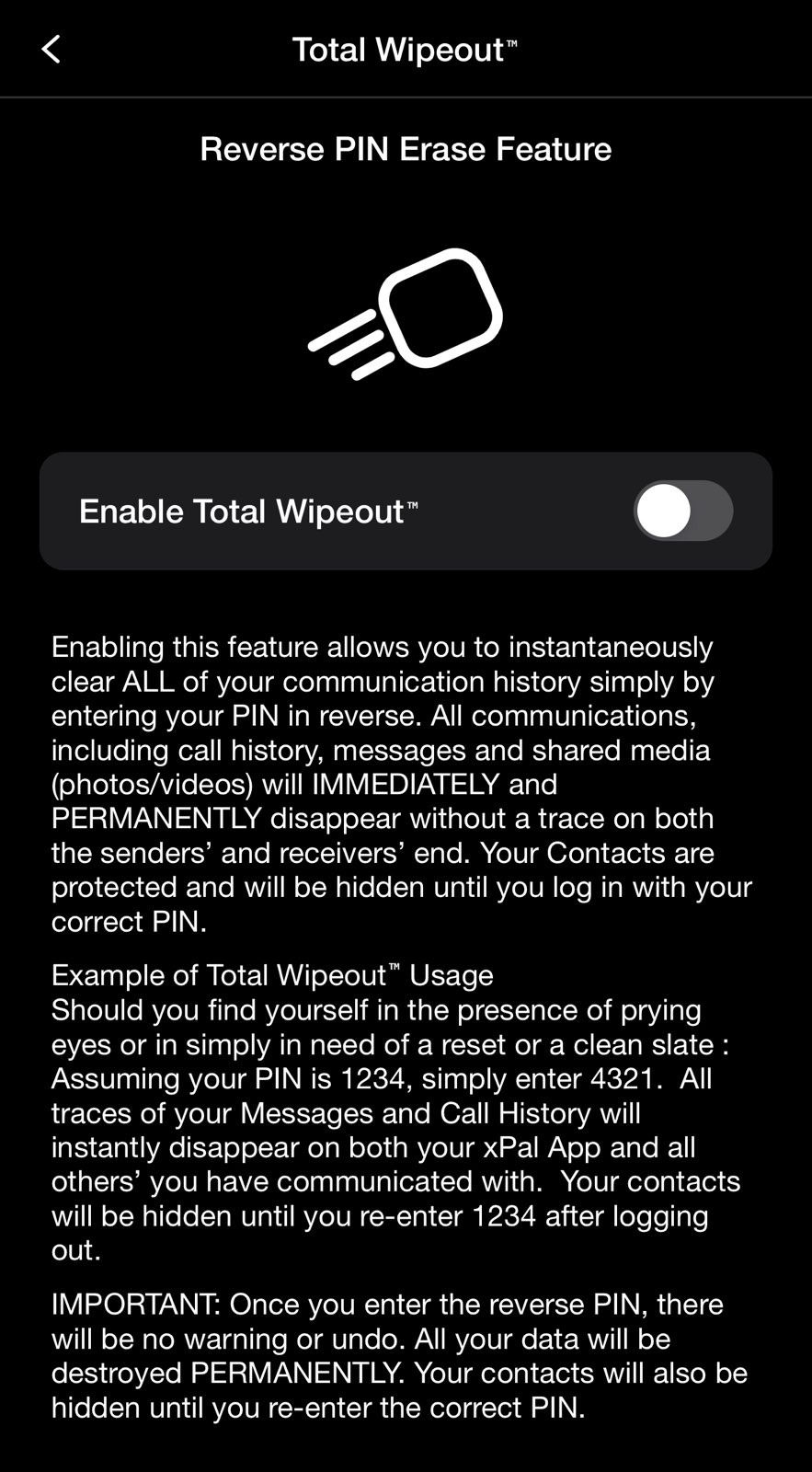 Total Wipeout™ by XPAL interface