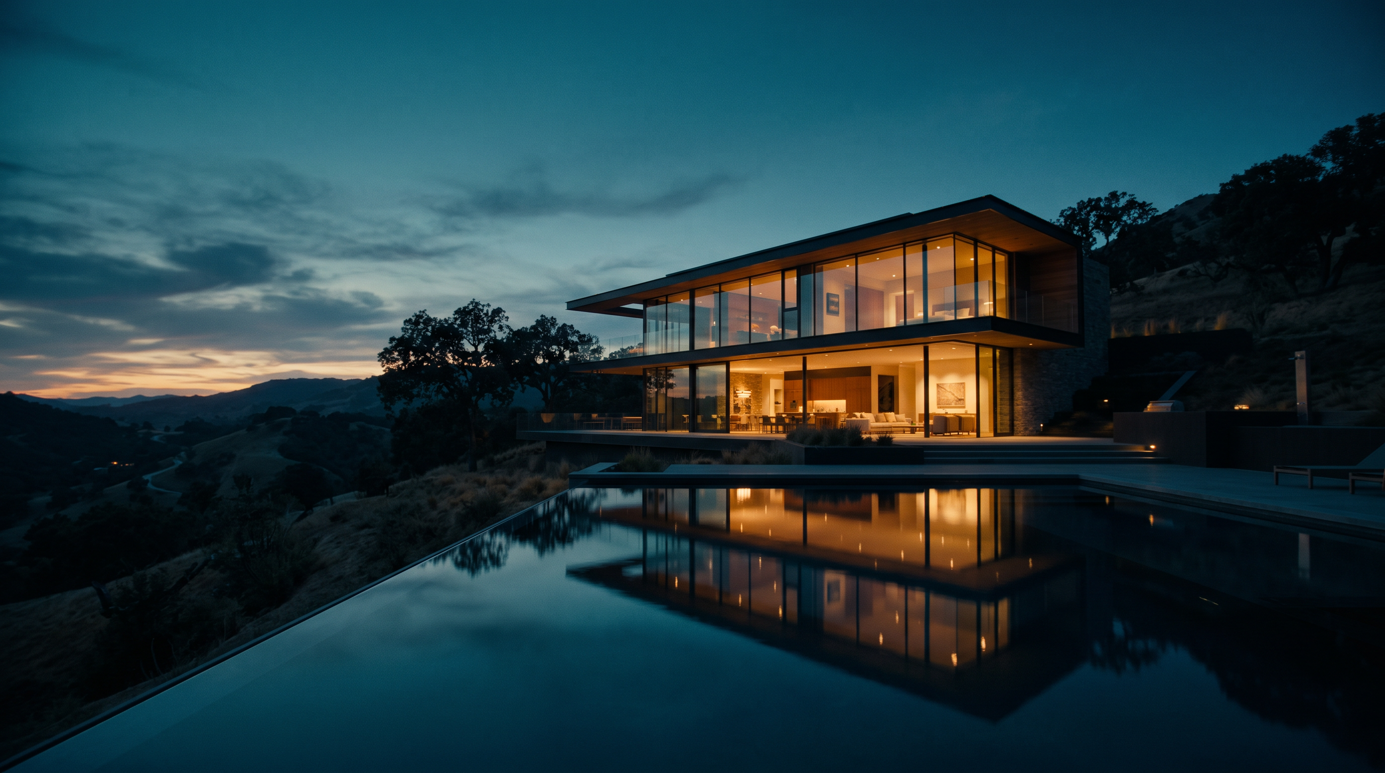 Cinematic still from The Glass House, Hollywood Hills, CA