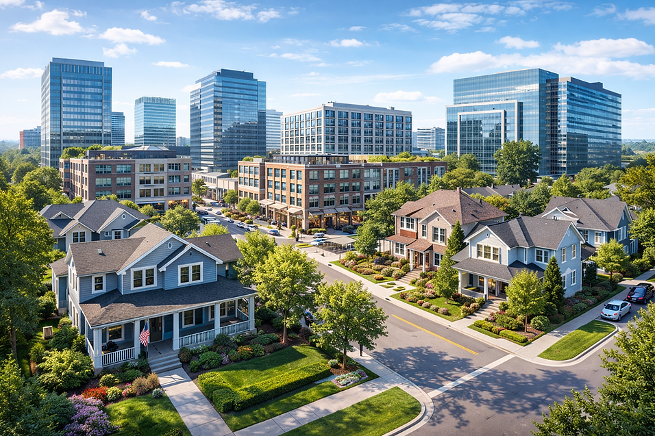 Suburban homes and city skyline blend.png