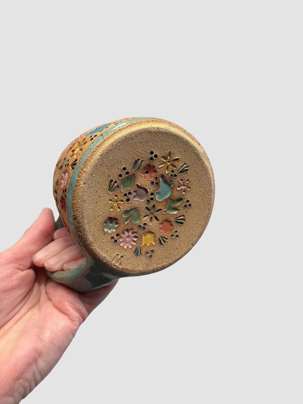 teal bottom folk mug
