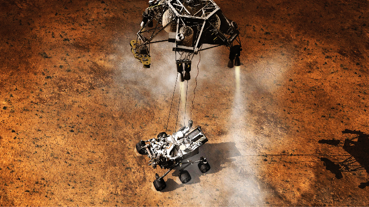 Navicella e Rover al momento dell'atterraggio su Marte