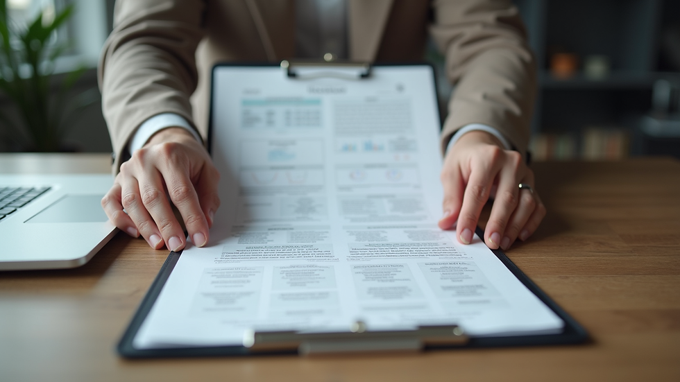Close-up view of hands holding a business plan document