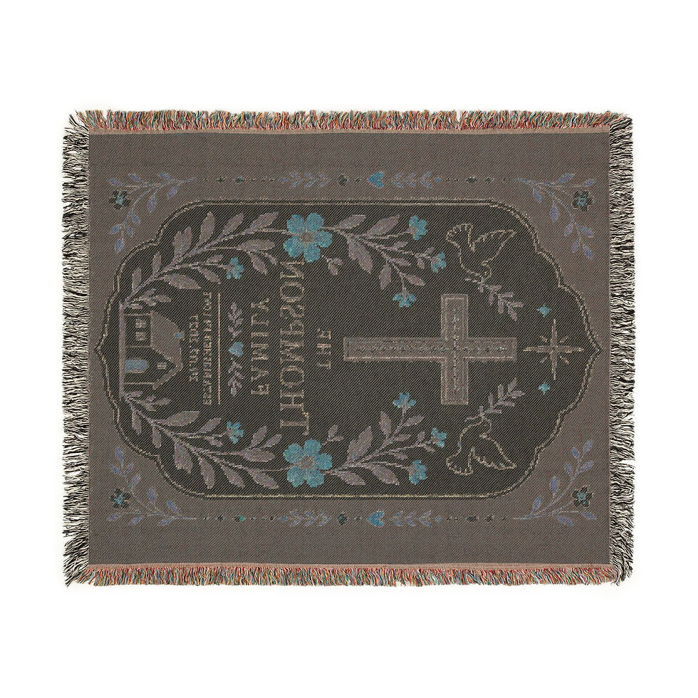 Thumbnail: Personalized Memorial Woven Blanket with Cross & Name — Religious Tribute Throw