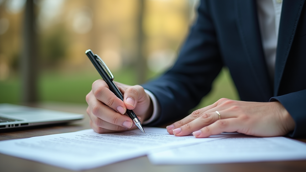Eye-level view of a mobile notary signing documents outdoors