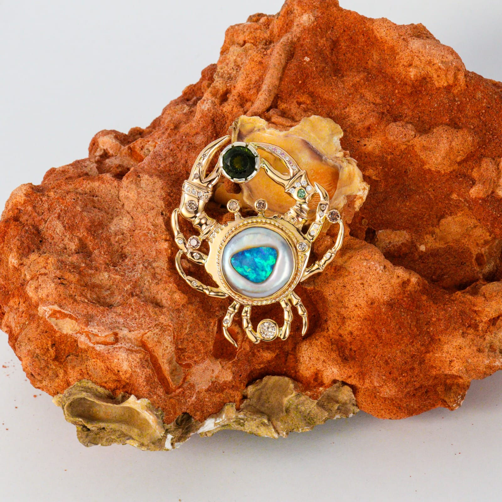 Gemini Pearl & Diamond Crab Pendant